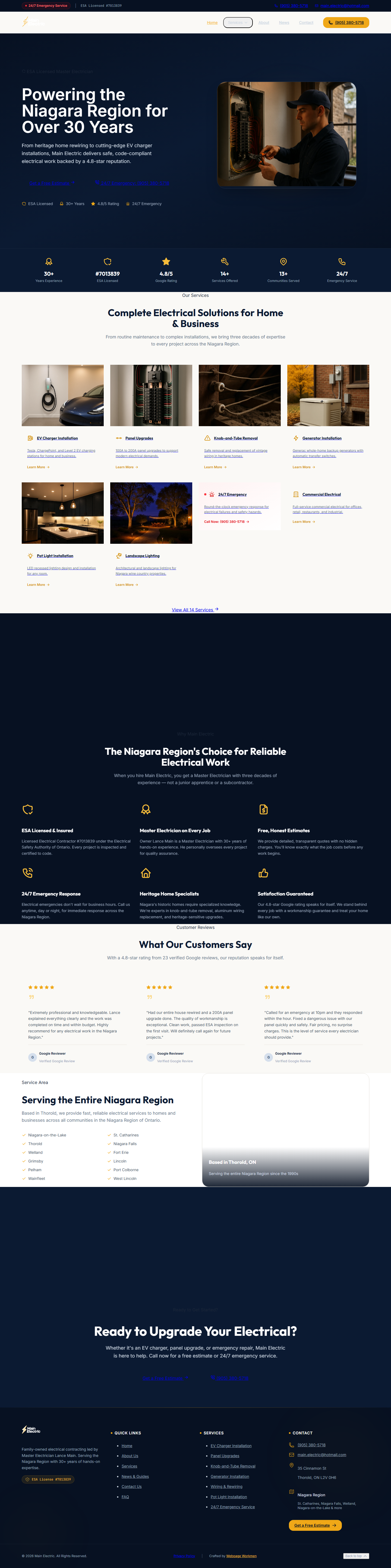 Main Electric — new website desktop view